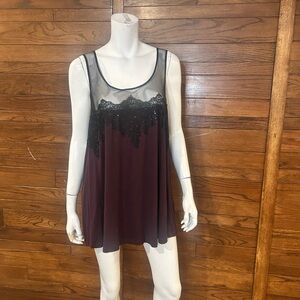Michel Studio Black and Burgundy Lace top